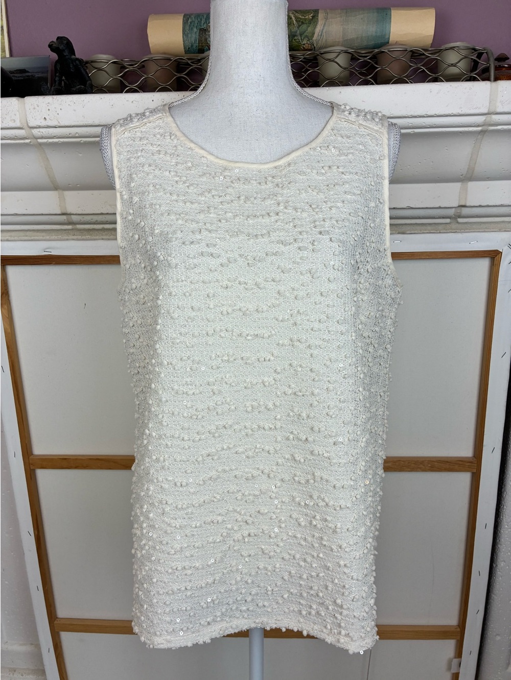 Ann Taylor Ivory Beaded Textured Sleeveless Formal Blouse w/back zip